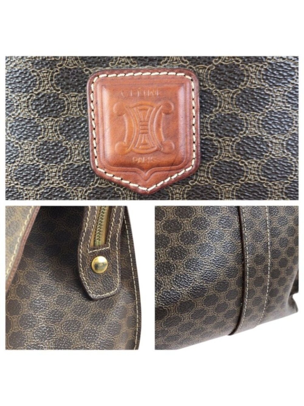 Celine Macadam Dark Brown Gold 2 Tote Shoulder Bag - Picture 5 of 9